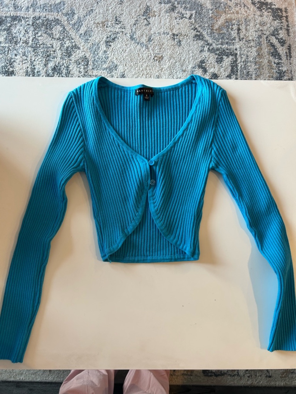 Ribbed Cropped Cardigan - Turquoise